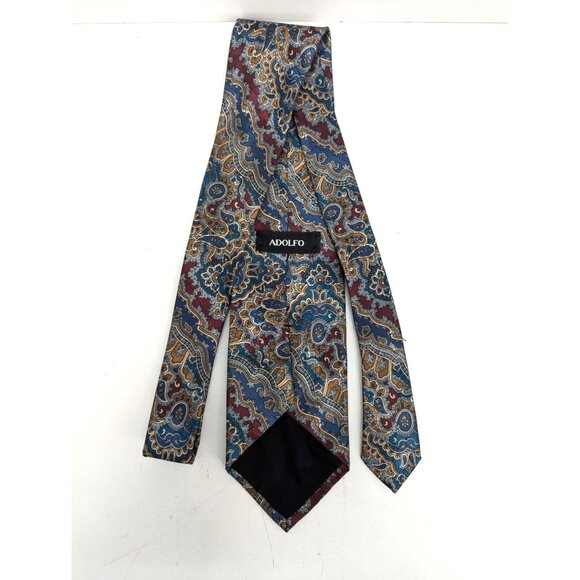 Adolfo Blue Red Gold Paisley Polyester Necktie Standard 58 Inch - Picture 4 of 6